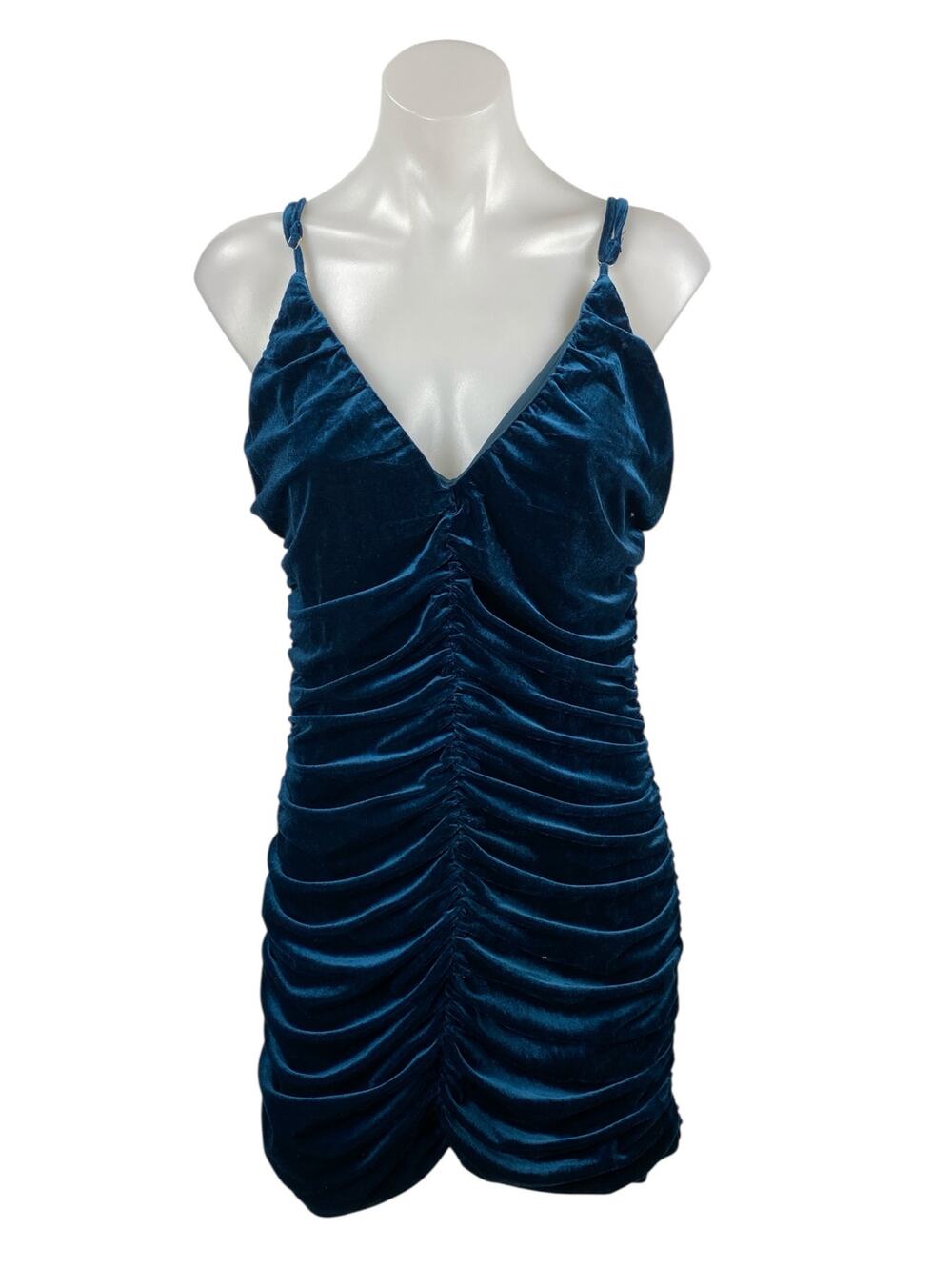 Lulus Women's Blue Velvet Velour Ruched Sleeveless Mini Tank Bodycon Dress Sz XL